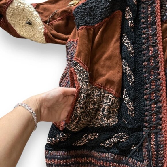 Amy Penzell Vintage 80s Patchwork Sweater Cardigan - Size Medium - Picture 11 of 11